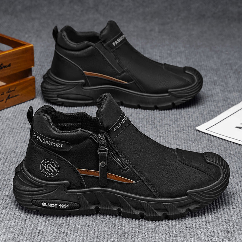2025 spring new trendy men's anti-slip workwear versatile high-top zip-on slip-on chunky sole casual shoes