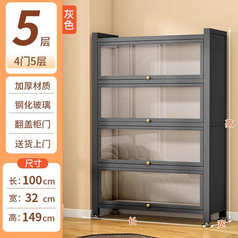 For home steel bookshelf all-in-one wall-mounted transparent glass bookcase dustproof with door figure cabinet iron storage display cabinet