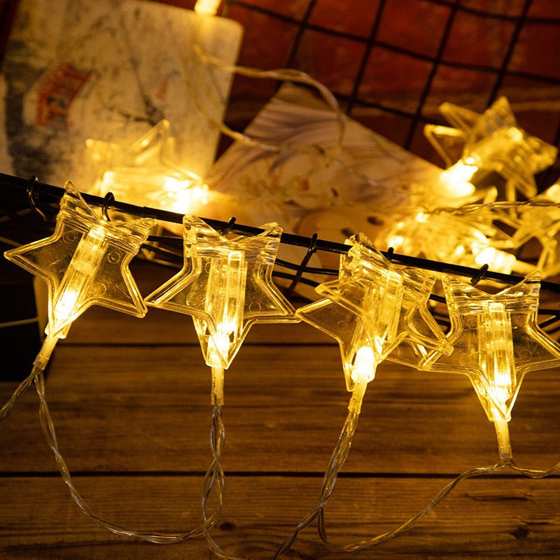 Cross-border hot-selling pentagram LED clip light string, Christmas photo clip decoration light, battery box light string