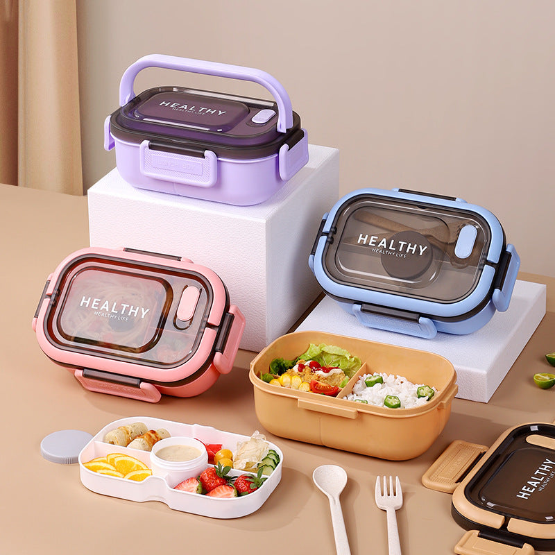 divided lunch box, rectangular plastic single-layer lunch box, microwaveable lunch box with handle, fresh-keeping box
