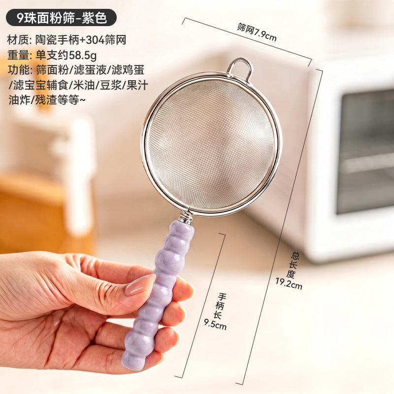 304 stainless steel 9-bead sieve spoon flour soy milk juice filter baking milk tea food supplement colander wholesale