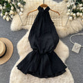 Qianjin style halter pleated backless suspender skirt for women summer pure lust style waist tie back holiday style vest tops