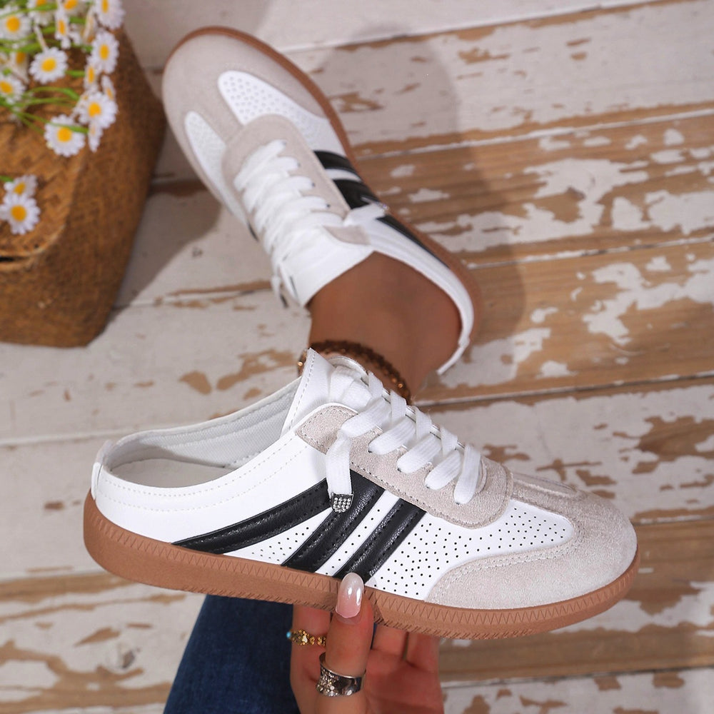 new women's color block german army trainers (gats) - flat, breathable, comfortable, casual sneakers - versatile lace-up loafers