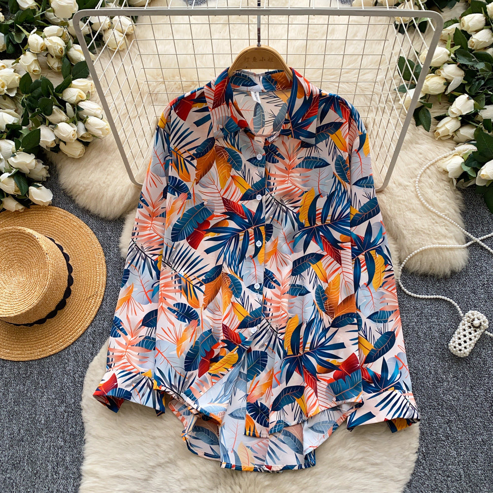 Vacation style printingcomfortable breathable easiest for match shirt women's summerloosecardigan style easiest for matchslimming looktops