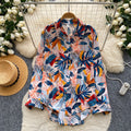 Vacation style printingcomfortable breathable easiest for match shirt women's summerloosecardigan style easiest for matchslimming looktops