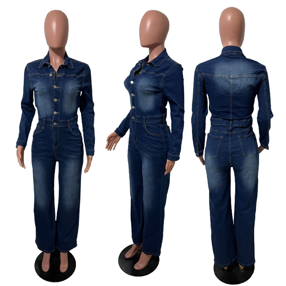 Fashion jumpsuit women's new arrival hot-selling elastic silmslimming look jumpsuit washed elegantwork clothing denim jumpsuit