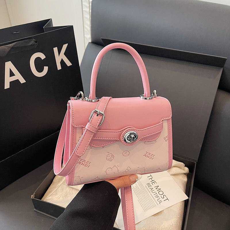 Simple contrasting color small bag women's 2025 summer new portable small square bag advanced super fire niche texture messenger bag