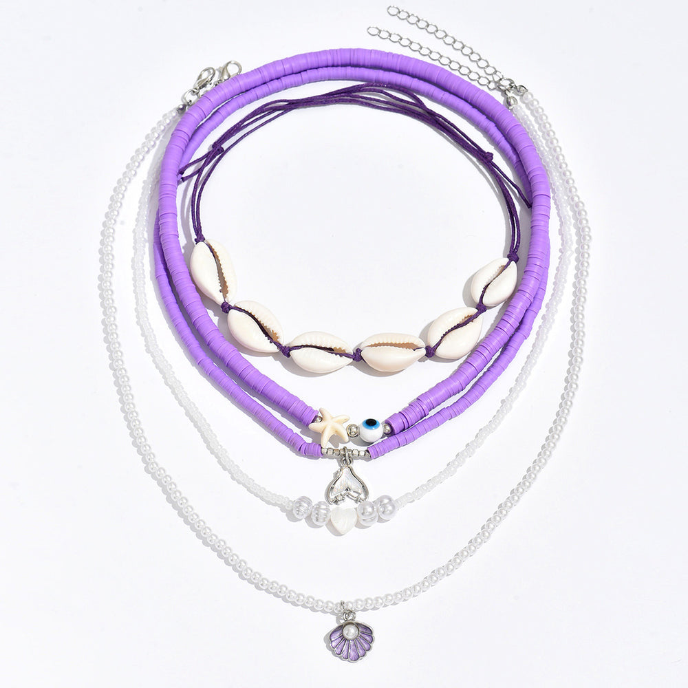 Wholesale beach necklace fashion cross-border accessories women's bohemia soft clay rice beads multi-layered wearing shell clavicle chain
