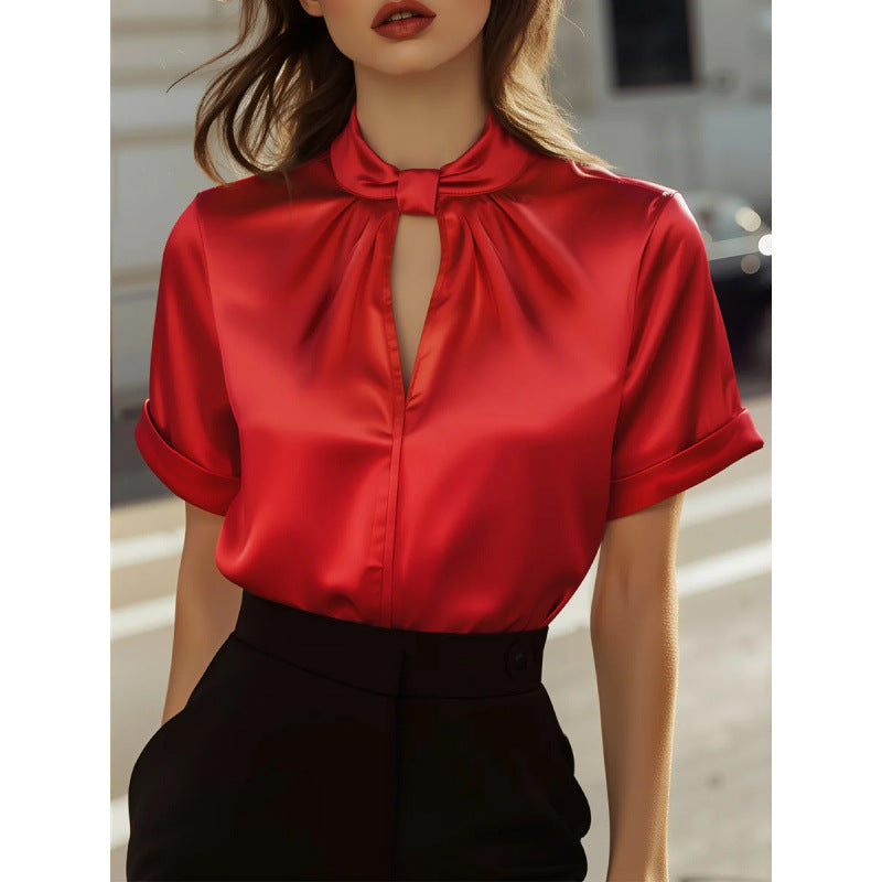 Shipped: bestselling satin short-sleeve top/shirt for independent women's fashion stores