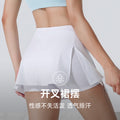 Ready-to-ship green athletic tennis skirt, european and american style solid color running fitness split skirt, quick-dry tennis skort with skirt hem