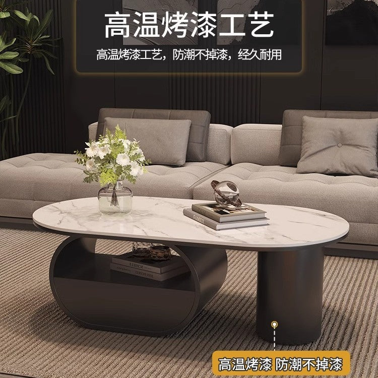 Cream style oval slate coffee table casual living room accessible luxuryfor homemodern combination new arrival small apartment coffee table