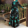 2025 spring new arrival: printed mid-waist four-color elegant commute four-way stretch printed non-fleece maxi dress