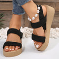 Summer imitation straw travel women's high-heeled sandals outwear hemp bottom one-strap beach fashion trendy wedge sandals plus size