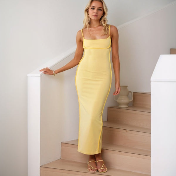 women's simple and sexy dress 2025 summer new pure desire versatile square neck suspender dress