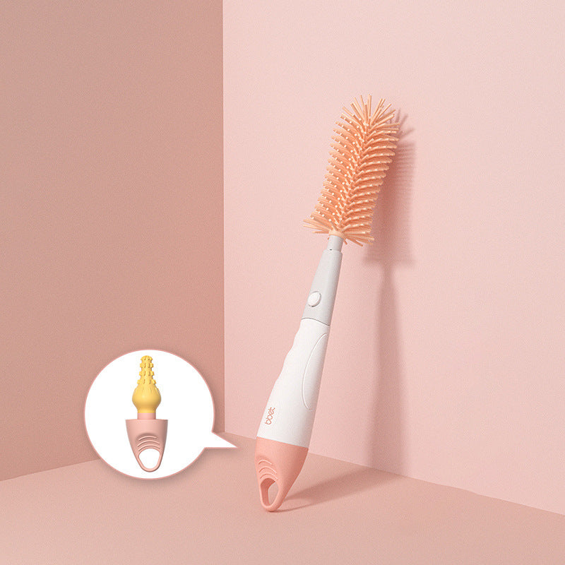 Babycare bottle brush set - includes silicone nipple brush, nano silver straw brush, and household cleaning brush for baby bottles