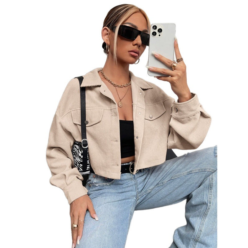fashion  winter new arrivalretrocasual lapel loose corduroy jacket outwear women
