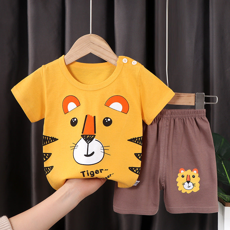 summer new arrival: 100% cotton kids' short-sleeve t-shirt and shorts set - korean style infant and toddler two-piece outfit