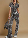 Tk tmeu supply new arrival women's clothing three stripes camouflage american street retrostraight-legcasualtwo-piece set