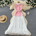 French chic sleeveless notch collar dress - women's summer korean style high waist pleated patchwork maxi dress - elegant and graceful