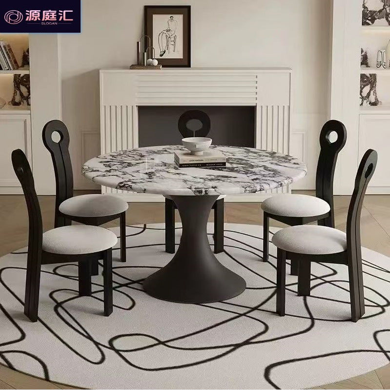 French retro baccarat marble round dining table - new 2025 small apartment home cream style solid wood round table