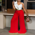 C8605 european and american style  foreign trade sexy ruffle sleeveless top wide leg pants fashion set