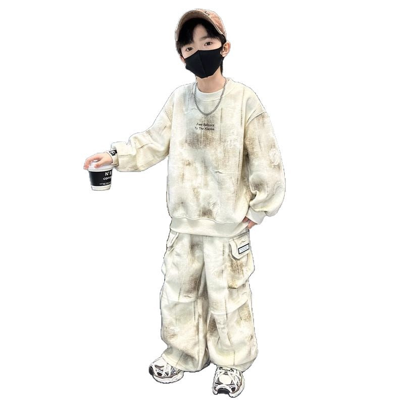 Boys' fall outfit set : new trendy streetwear style, kids' workwear, big kids' spring/autumn sweatshirt tracksuit