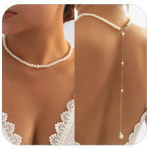 European and american cross-border jewelry sexy imitation pearl necklace female bride pearl long back chain body chain foreign trade chest chain