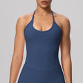 Strappy halter back yoga tank top with padded bra - activewear, casual, compression, quick-dry fitness top for women