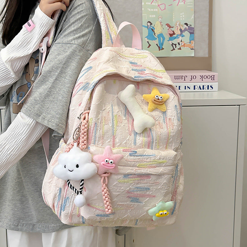School bag backpack Korean version of girls' high-value school bag color striped casual backpack cute girl travel bag