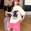 Summer  new girls' cartoon casual short-sleeve student t-shirt, loose-fit girl's outfit, hong kong style top