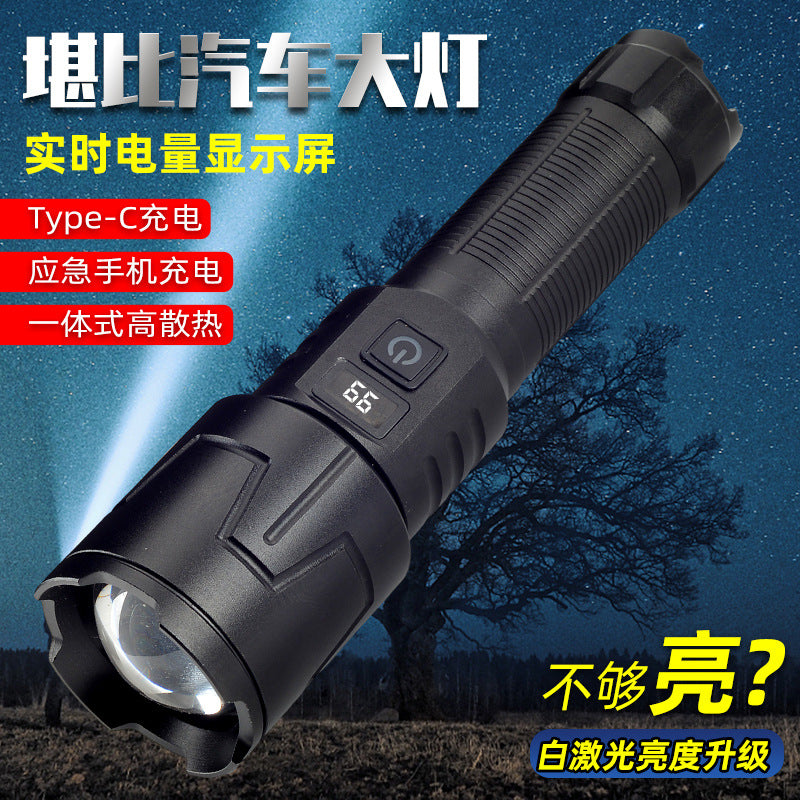 Cross-border white laser strong optical display LED long-range outdoor telescopic zoom night fishing USB charging strong light flashlight