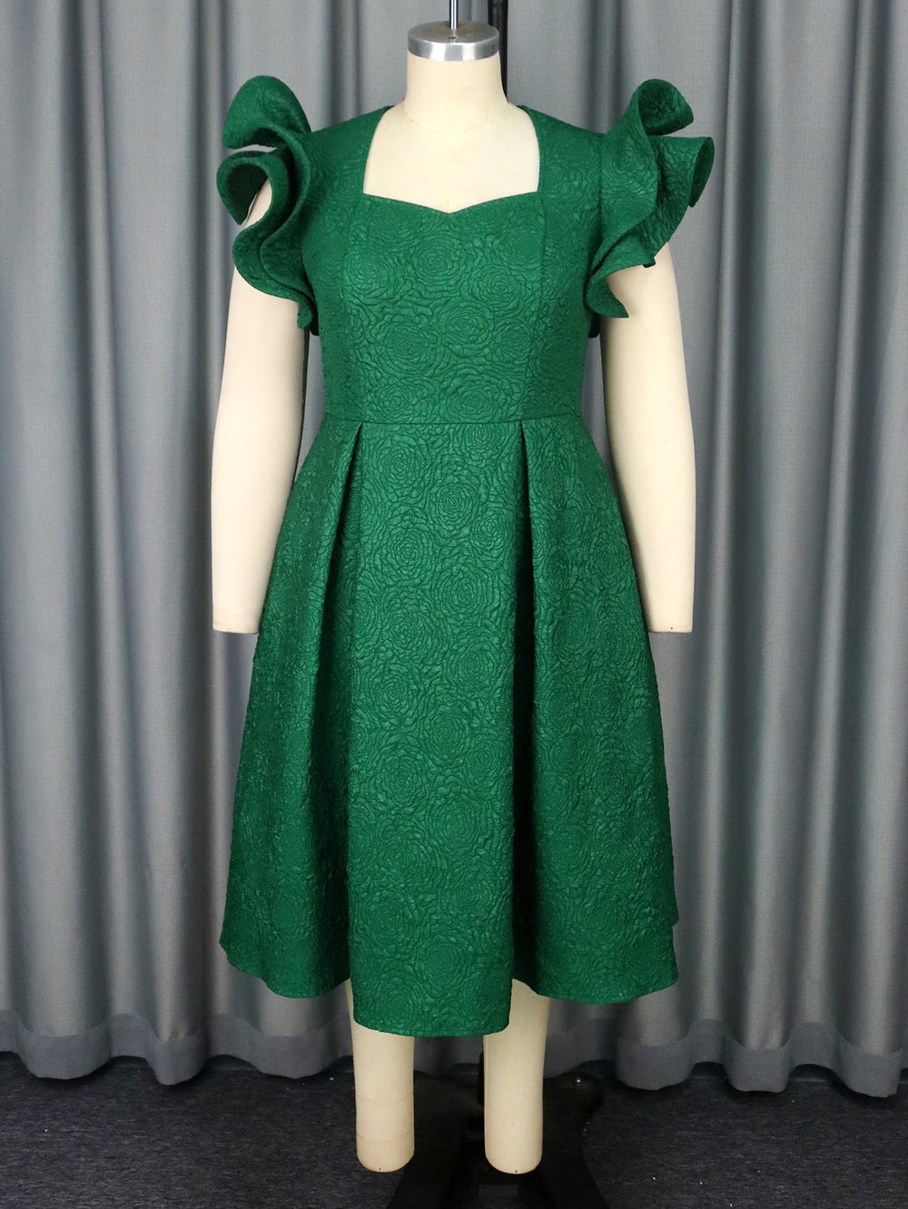 new arrivaleleganceruffles square neck dress rose jacquardhigh waist banquet a swing evening dress dress