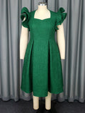 new arrivaleleganceruffles square neck dress rose jacquardhigh waist banquet a swing evening dress dress