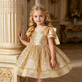 Girls' formal dress - knee-length puffy skirt with sequin accents - perfect for parties, fashionable kids' princess dress, birthday outfit - in stock