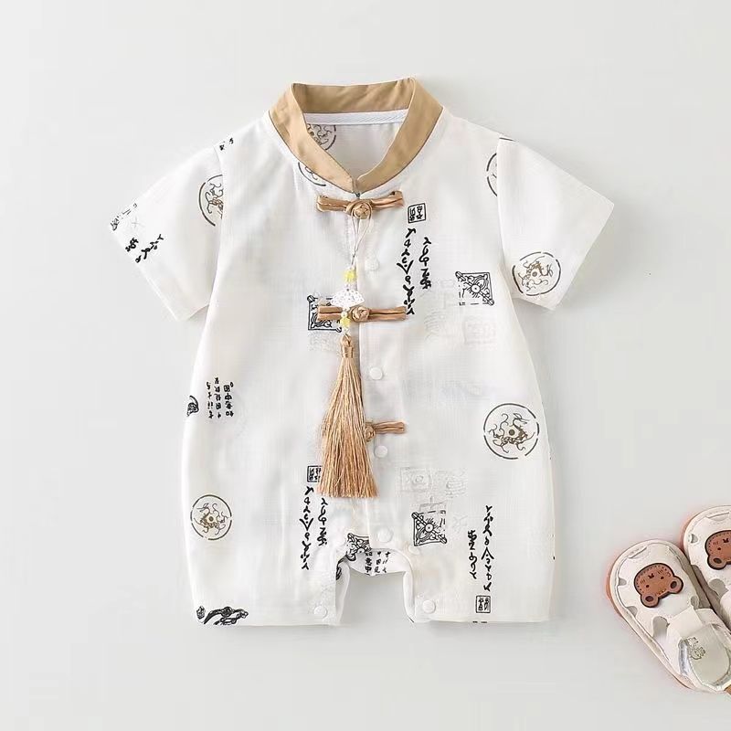 Baby summer onesie thin style baby chinese style ink painting bag butt clothes infant summer clothes han dynasty