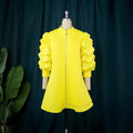 Am220943 commuting small stand-up collar cardigan style dress casualcommuting pleated sleeve shorttopsdresses