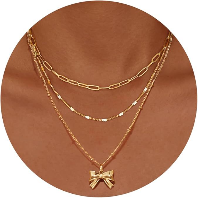 new arrivalfashioncasual stackable exquisite 14k gold-plated fashionbows paper clip pendant necklace
