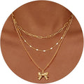new arrivalfashioncasual stackable exquisite 14k gold-plated fashionbows paper clip pendant necklace