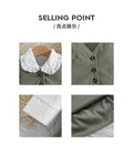 girlsuit doll collar long sleevesshirt light gray corduroy vest skirt kids three-piece suit