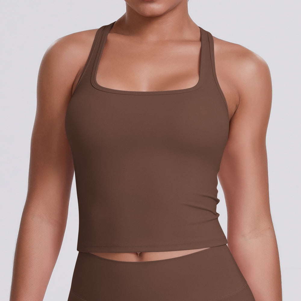 New women's solid color racerback tank top - brushed fabric, quick-dry, compression fit for running, fitness, and yoga