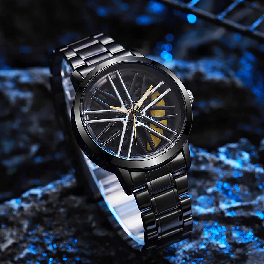 2025 new sports car wheel rotating watch - men's quartz watch with stylish car wheel design