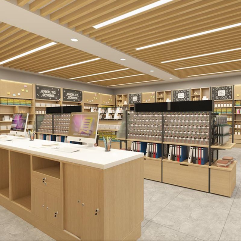 Stationery store shelves, stationery steel and wood display racks against the wall, multi-functional bookstore pen racks, double-sided Nakajima display cabinets for storage