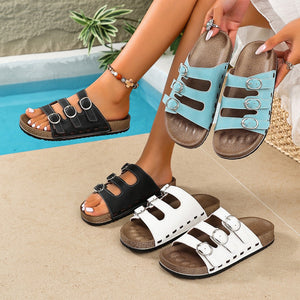 plus size three-breasted cork sandals for women summeroutwear boken flip-flops retrothick sole beach sandals