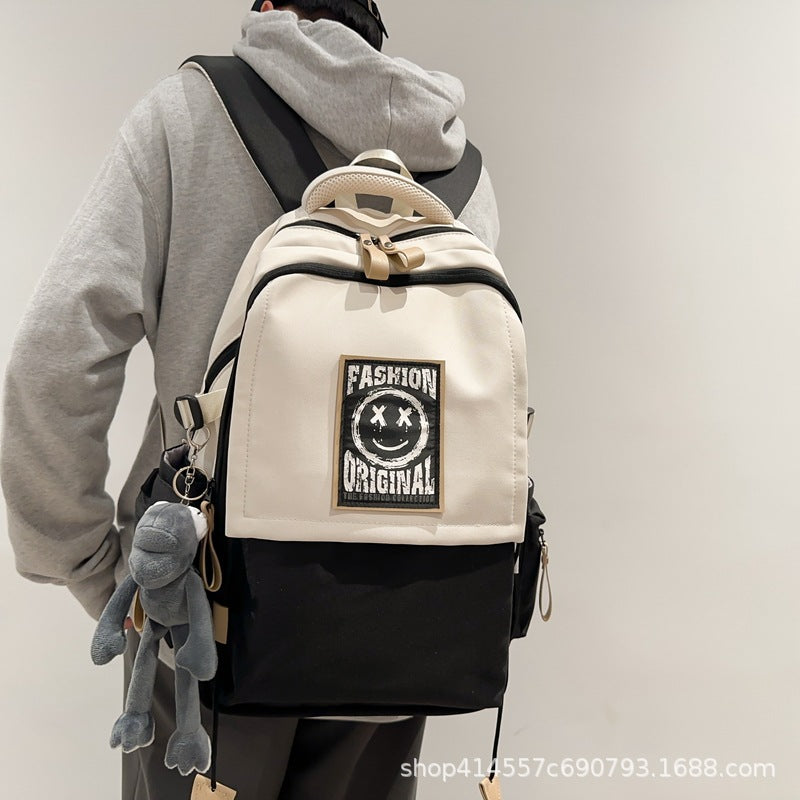 Backpack with flap closure and drawstring, american retro style, school bag for middle and high school students, casual travel, couple's backpack, lightweight college student book bag