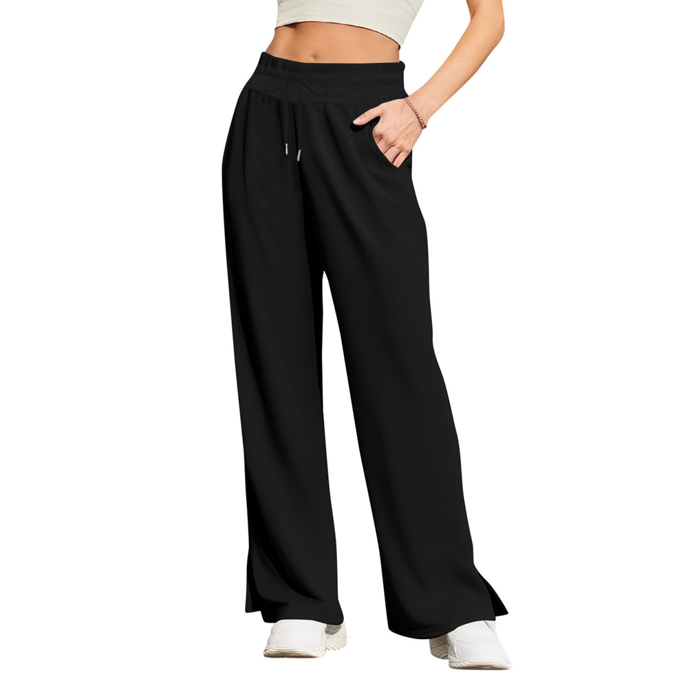 cross-border new women's lightweight wide-leg pants - high-waisted, casual, solid color, flowy trousers