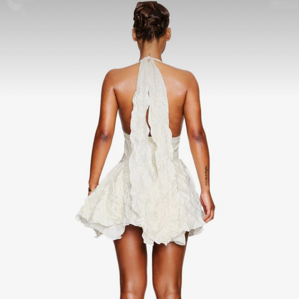 Amazon sexy ruffle hem mini dress - women's halter neck elastic waist fashion ruffle skirt