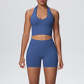 New seamless breathable backless halter bra high-waisted butt-lifting yoga set outdoor running fitness activewear
