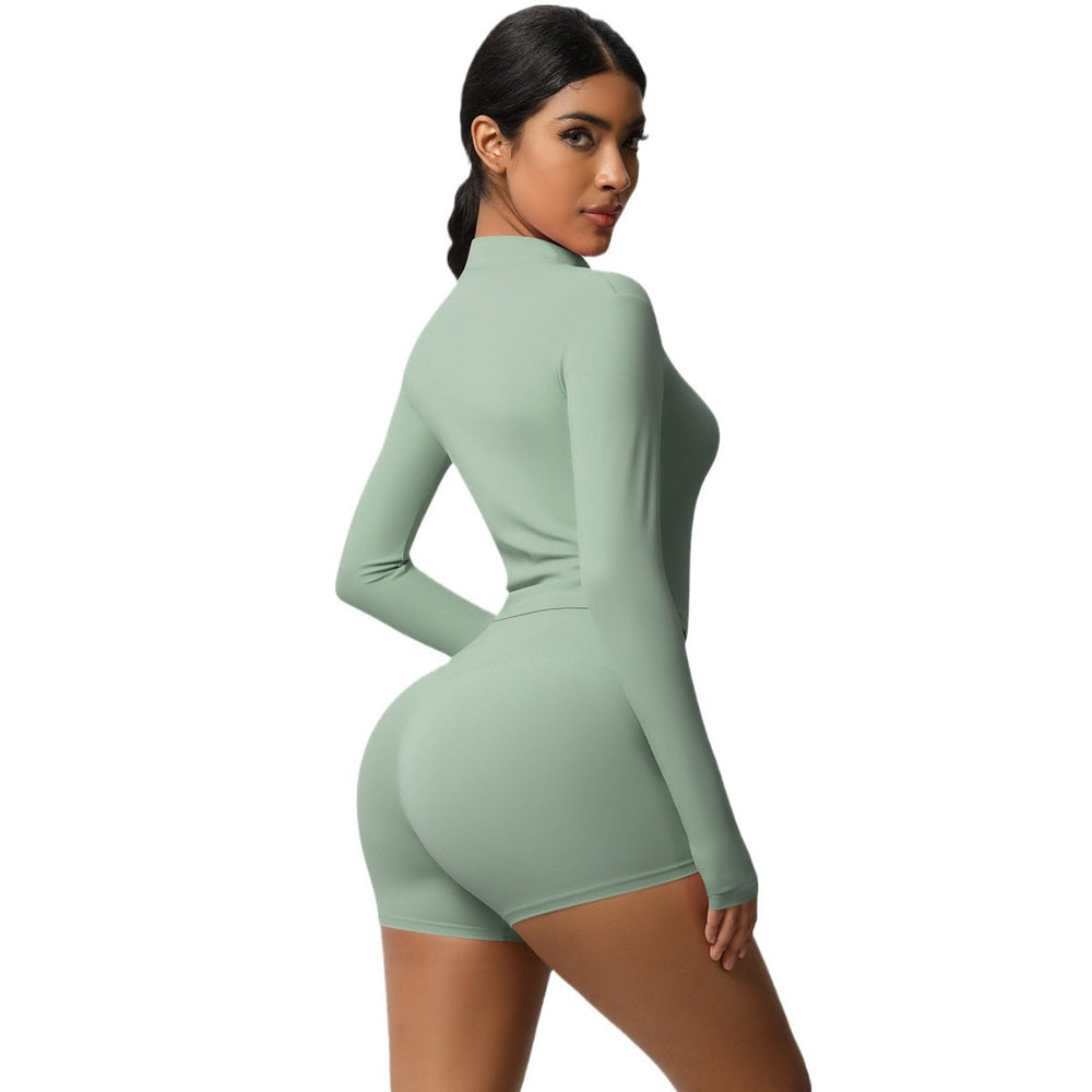 pure color brushed nylon nude zipper outwearlong sleeves yoga suit tight running sports fitness suit