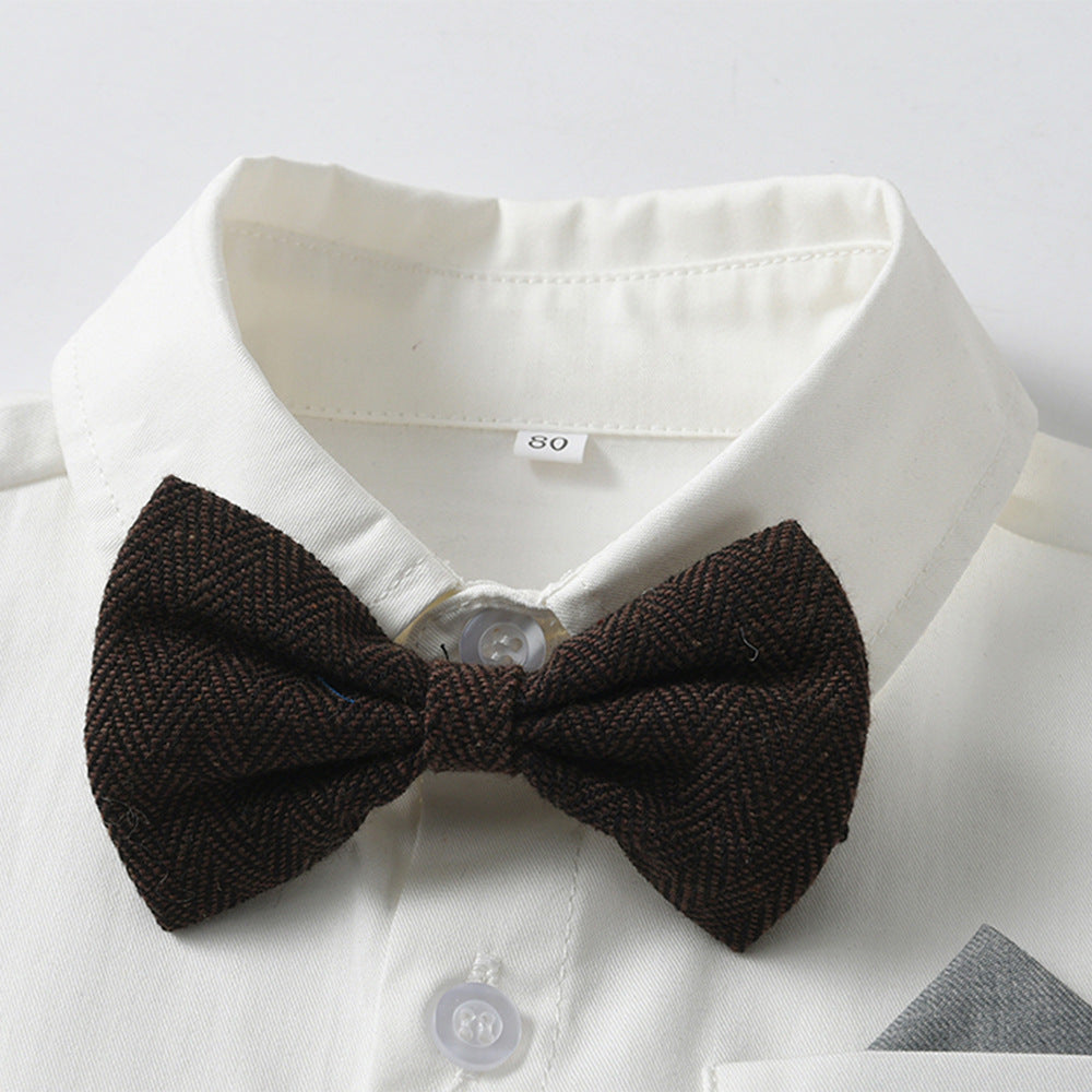 Kids gentleman's first birthday dress spring and summer new short-sleeved white shirt gentleman's sets boys birthday overalls suit