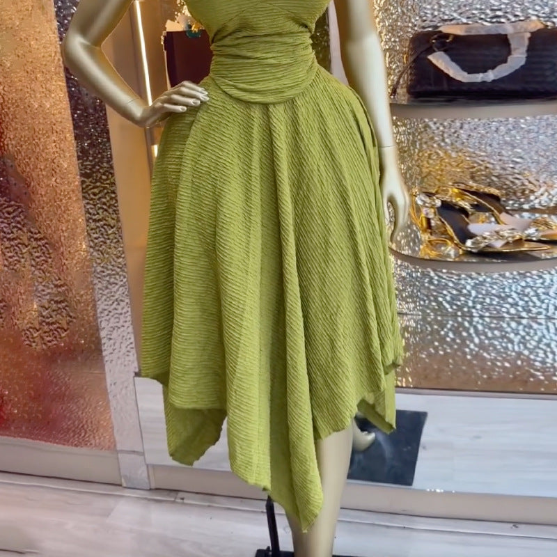 European and american cross-border women's fashion:  summer new sleeveless camisole top and asymmetrical midi skirt set